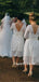 A-line Round Neck Half Sleeves Backless Lace Short Bridesmaid Dresses, BD1089