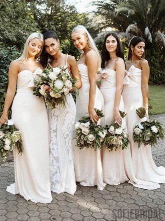 Mermaid Sweetheart Long Satin Bridesmaid Dresses With Bow, BD1097