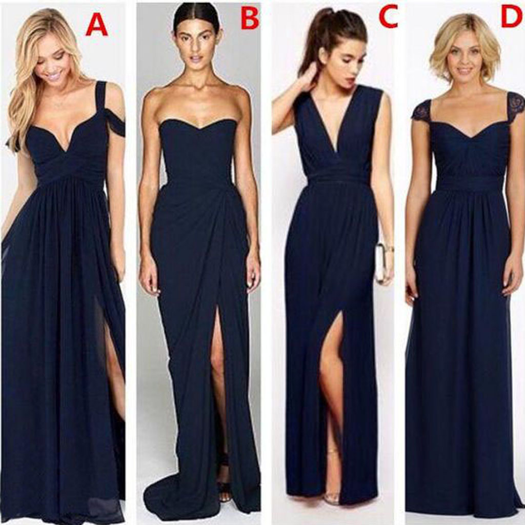 Most Popular Mismatched Sexy Chiffon Navy Blue Formal Cheap Bridesmaid Dresses