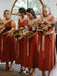 A-line Spaghetti Straps V-neck Long Belt Bridesmaid Dresses With Split, BD1110