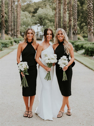 Mermaid Halter Sleeveless Short Bridesmaid Dresses With Bow, BD1112