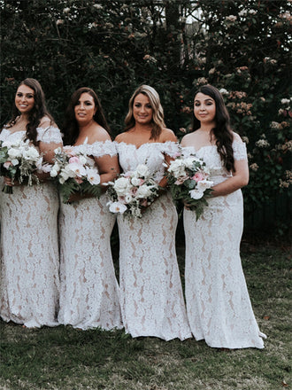 Mermaid Off-shoulder Sleeveless Lace Long Bridesmaid Dresses, BD1116
