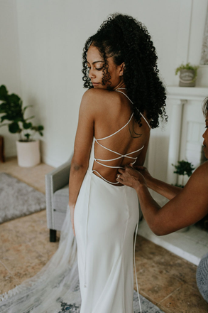 Sheath Spaghetti Straps Lace-up Back Wedding Dresses With Train, WD0492