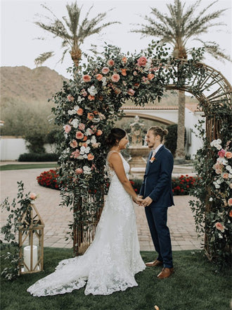 A-line Illusion Sleeveless Lace Appliques Wedding Dresses, WD0505