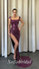 Sexy Grape Sequin Off Shoulder Square Sleeveless Side Slit Mermaid Long Prom Dresses,SFPD0636