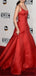 Scoop Neck Red Long Stain Prom Dress With Train, PD0019