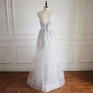 Sweetheart Lace Tulle Prom Dresses, Long A-line See through Prom Dresses , PD0311