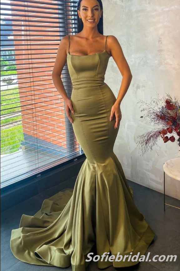 Spaghetti Straps Square Neckline Sleeveless Mermaid Long Prom Dresses,SFPD0221