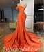 Elegant Orange Satin One Shoulder Sleeveless Mermaid Long Prom Dresses With Decoration,SFPD0398