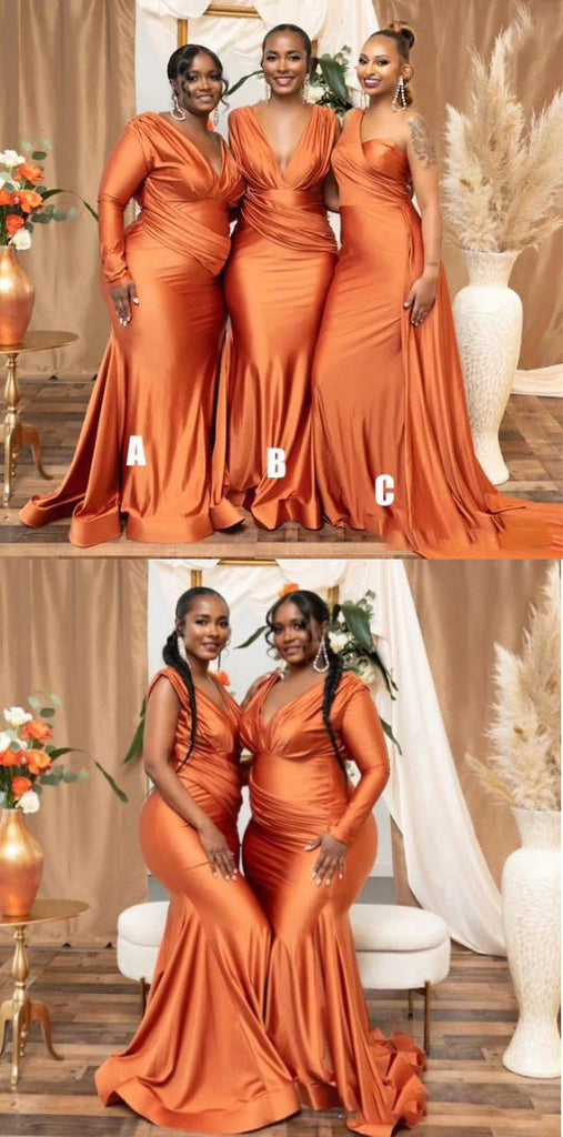 Hot Multiway Orange Bridesmaid Dresses Stretch Satin Wedding Guest Dress, SFWG00419