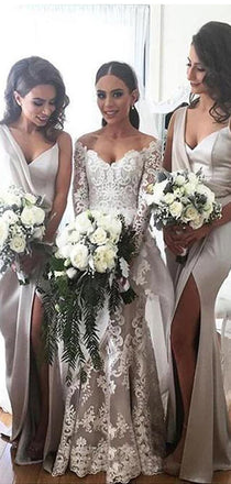 Newest Design Long Side Slit Soft Satin Special Bridesmaid Dresses, PD0299