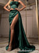 Gorgeous Satin Spaghetti Straps Dark Green Prom Dress Long With Slit,SFPD0214