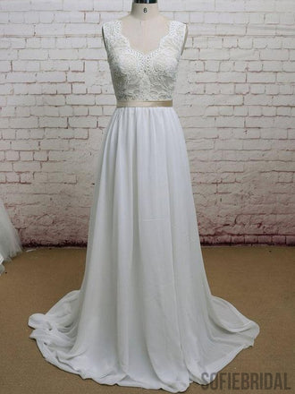 Lace Straps V Neck Cheap Beach Wedding Dresses Online, WD379
