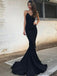 Black V-neck Spaghetti Long Mermaid Prom Dresses, Cheap Prom Dresses, PD0709