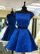 Simple Cute Two Piece Cap Sleeve Blue Homecoming Dresses 2018, CM471