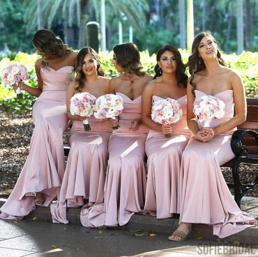 Mermaid Sweetheart Long Satin Bridesmaid Dresses With Satin, BD1031