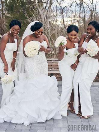 Simple Ivory Long Sheath Knot Bridesmaid Dresses, PD0912