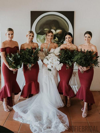 Off Shoulder Long Mermaid Simple Elegant Bridesmaid Dresses, PD0914