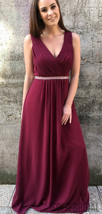 V-neck Bridesmaid Dresses, Beaded Bridesmaid Dresses, Long Bridesmaid Dresses, PD0703