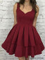 Simple Dark Red V Neck Cheap Homecoming Dresses 2018, CM470