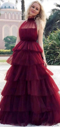 Halter Fluffy Tulle Long A-line Prom/Evening Dresses, PD0863