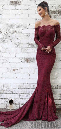 Off Shoulder Long Sleeves Prom Dresses, Mermaid Prom Dresses, PD0722