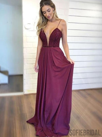 Spaghetti Long A-line Chiffon Beaded Prom Dresses, Formal Dresses, PD0903