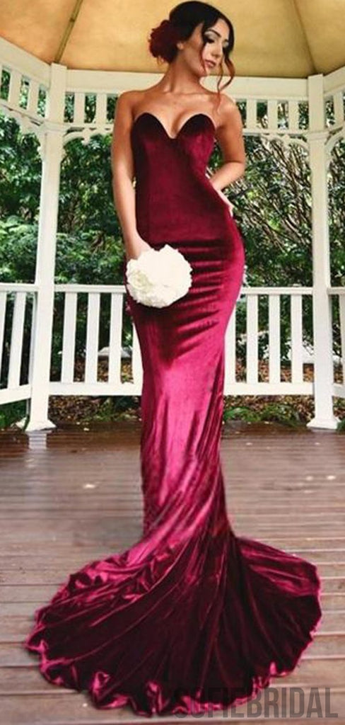 Sweetheart Velvet Long Mermaid Cheap Bridesmaid/Prom Dresses, PD0857