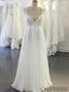 Cap Sleeve V Neck Casual Simple Beach Wedding Dresses, WD326