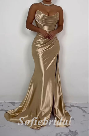 Sexy Elastic Satin Sweetheart Sleeveless Side slit Mermaid Long Prom Dresses,PD0786