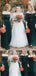 Off Shoulder Long Sleeves Emerald Green Bridesmaid Dresses, PD0898