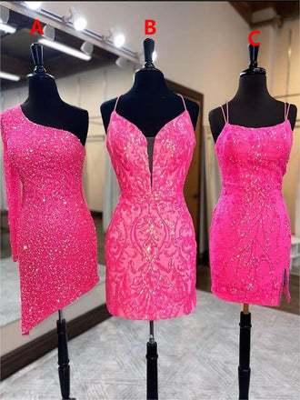 Mismatched Sequin Pink Prom Dress / Short Homecoming Dresses,HD0202