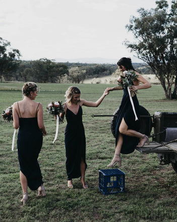 Spaghetti Long Sheath Side Slit Black Bridesmaid Dresses, PD0897