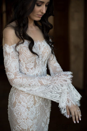 Long Sleeves Lace Mermaid Sexy Wedding Dresses, WD0290