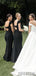 Sheath Beteau Neck Short Sleeves Open-back Black Bridesmaid Dresses, BD1067