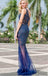 One Shoulder Long Mermaid Royal Blue Rhinestone Beaded Prom Dresses, PD0906