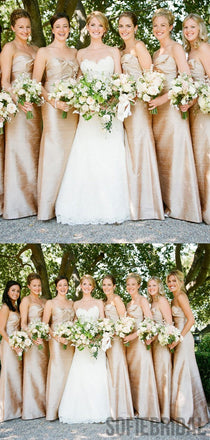 Sweetheart Long Sheath Gold Bridesmaid Dresses, PD0926