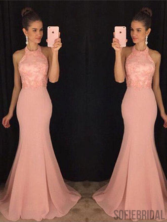 Halter Prom Dresses, Appliques Prom Dresses, Mermaid Prom Dresses, Long Prom Dresses, PD0659