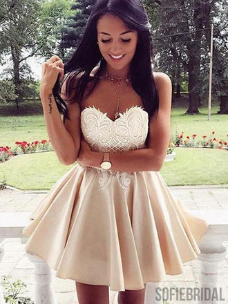 Simple Sweetheart Lace Cute Simple Cheap Homecoming Dresses 2018, CM451
