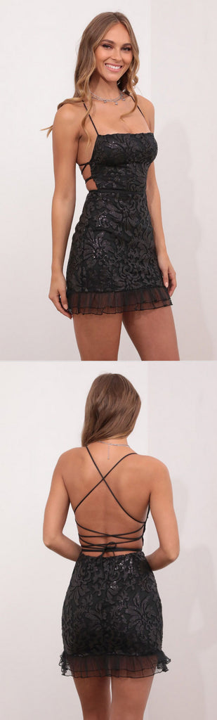 Black Sequin Sweetheart Lace Up Sheath Short Mini Homecoming Dresses,HD0216