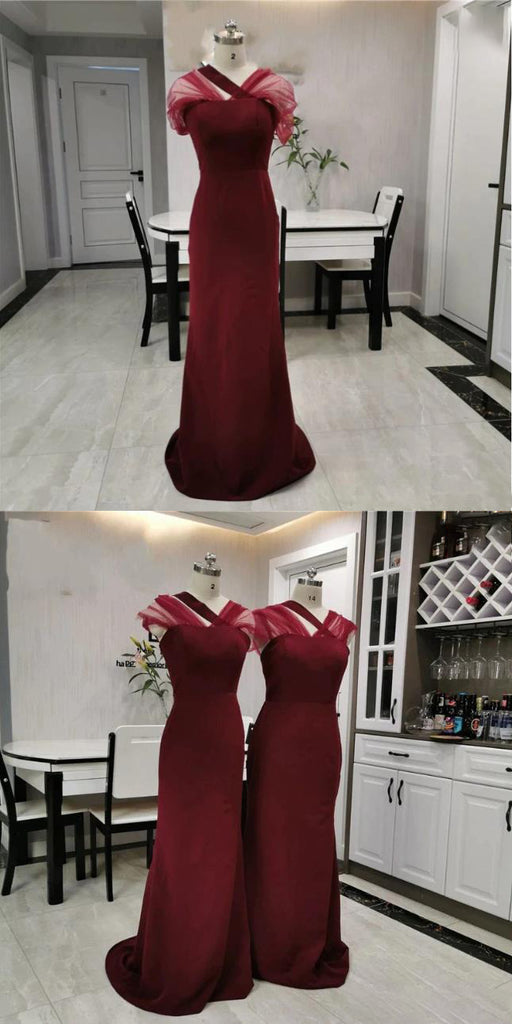 Unique Rust Satin Bridesmaid Dresses Mermaid Long Wedding Guest Dress,SFWG00426