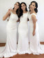 Mermaid Simple Cheap Long Satin Bridesmaid Dresses With Train, BD0574