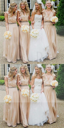 V-Neck Chiffon Bridesmaid Dresses, Long Bridesmaid Dresses, Cheap Bridesmaid Dresses, WG102