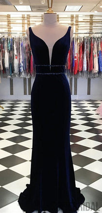 Long Mermaid Velvet Beaded Prom Dresses, PD0978