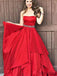 Strapless Red Satin Prom Dresses, Beaded Prom Dresses, Long Prom Dresses, PD0720