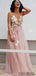 Spaghetti Long A-line Tulle Handmade Flower Prom Dresses, PD0860
