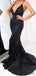 Sexy Backless Long Mermaid Black Sequin Prom Dresses, PD0827