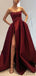 Strapless Long Side Slit Satin Prom Dresses, Cheap Prom Dresses, Long Prom Dresses, PD0729