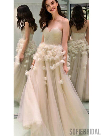Sweetheart Long A-line Tulle Floral Prom Dresses/Wedding Dresses, PD0805