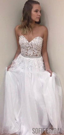 Sweetheart Long A-line Tulle Lace Prom Dresses, PD0907